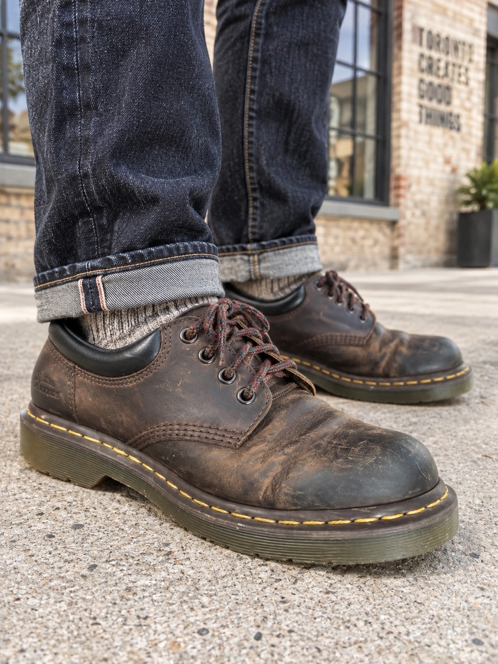 Dr. Martens 8053 Brown Leather 5-Eye Oxford Shoes Men's 8 Distressed